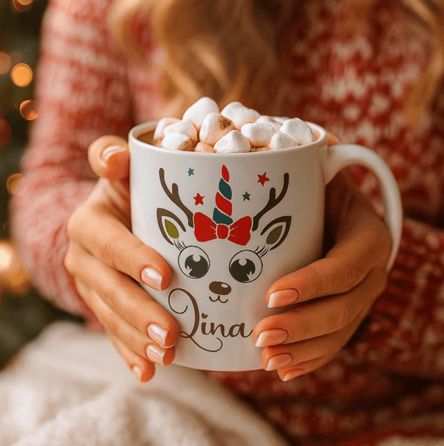 Mug personnalisé Renne Licorne – Magie de Noël 🎄🦌 340 ml